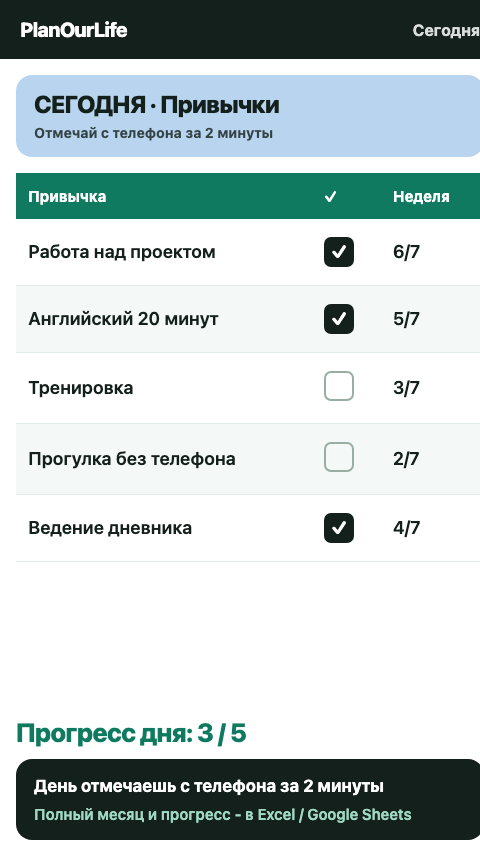 Лист Сегодня на телефоне